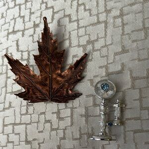 Copper tone Leaf and Silver telephone pins. Origin unknown, very pretty